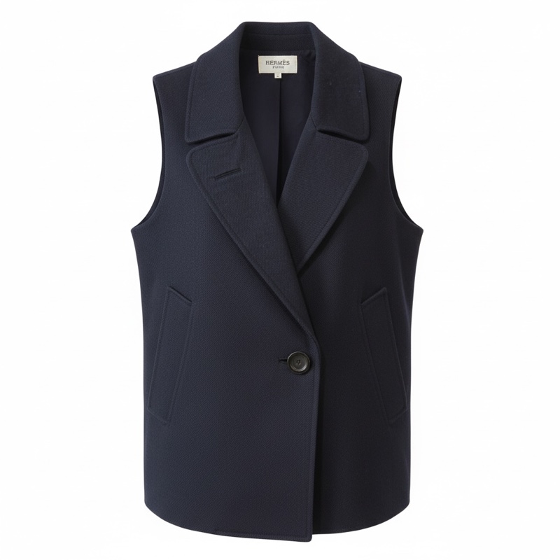 HERMES深藍色簡約厚磅棉背心外套-0