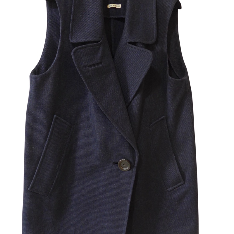 HERMES深藍色簡約厚磅棉背心外套-1