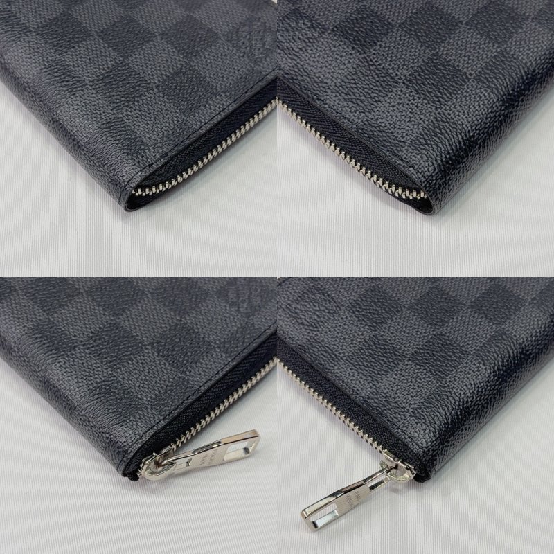 LV 黑灰棋盤格拉鏈長夾-9