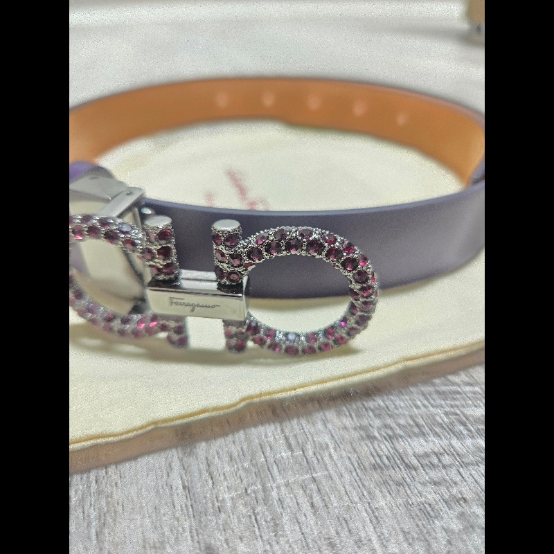 (全新閒置品)Ferragamo LOGO紫色皮帶-1