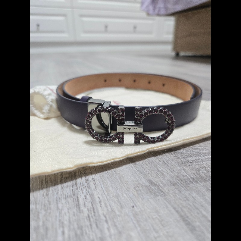 (全新閒置品)Ferragamo LOGO紫色皮帶-2