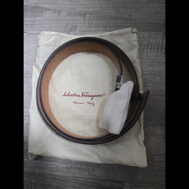 (全新閒置品)Ferragamo LOGO紫色皮帶-5