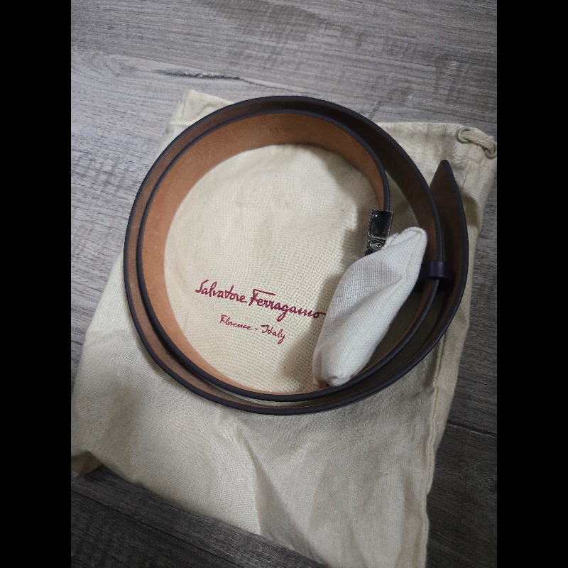 (全新閒置品)Ferragamo LOGO紫色皮帶-6