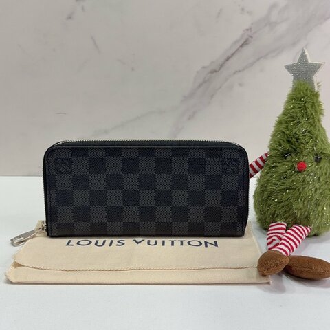 LV 黑灰棋盤格直式拉鏈長夾