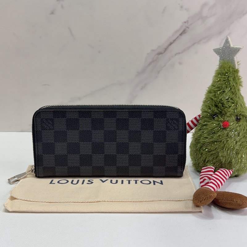 LV 黑灰棋盤格直式拉鏈長夾-0