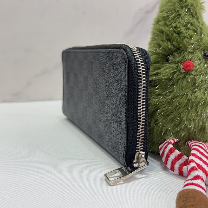 LV 黑灰棋盤格直式拉鏈長夾-2