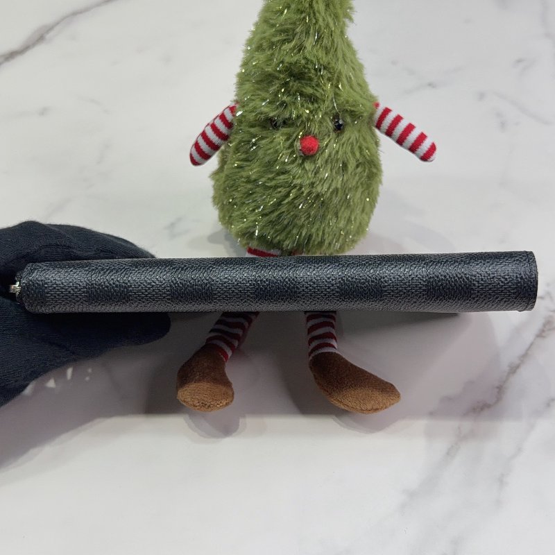 LV 黑灰棋盤格直式拉鏈長夾-5