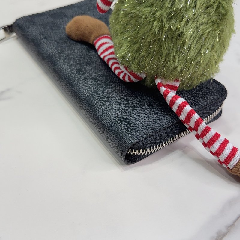 LV 黑灰棋盤格直式拉鏈長夾-7