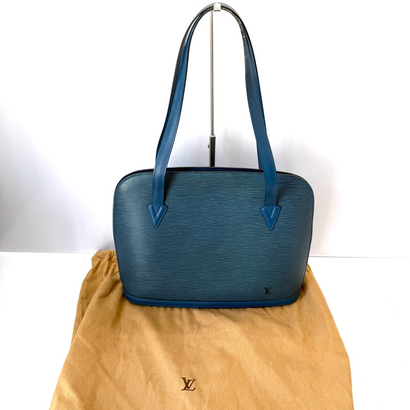 LOUIS VUITTON 路易威登 藍色EPI水波紋肩背包 LUSSAC M52285-2