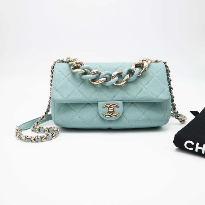 Chanel 大mini 鏈條包 Tiffany藍淡金扣24X16X6cm 98新配件塵袋 保卡-1