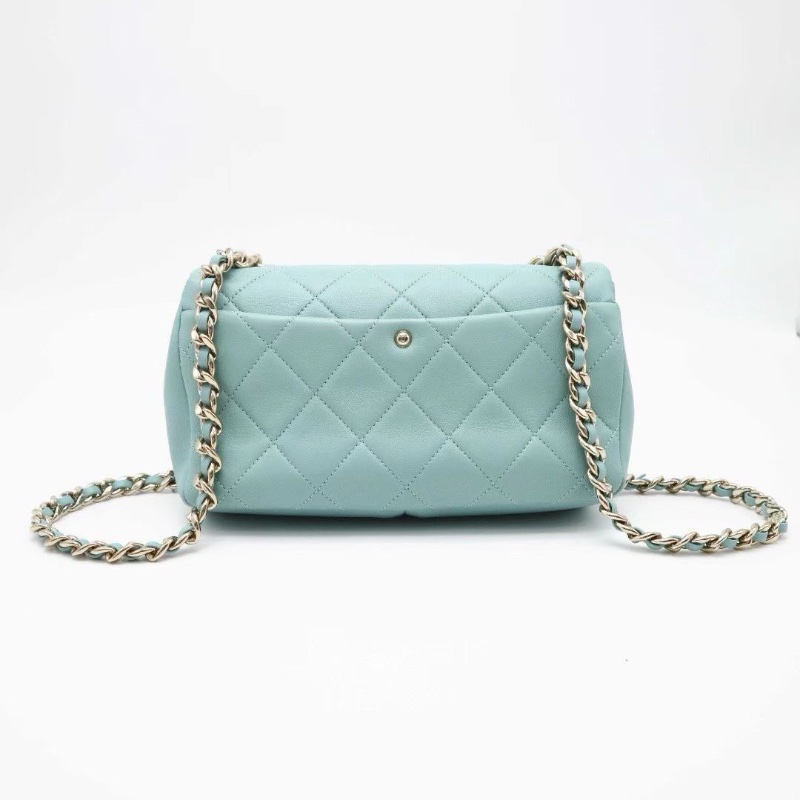 Chanel 大mini 鏈條包 Tiffany藍淡金扣24X16X6cm 98新配件塵袋 保卡-5