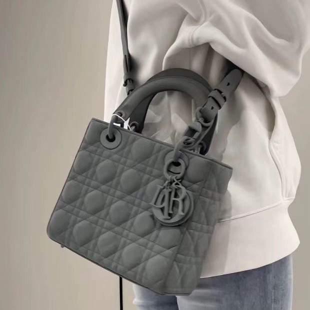 DIOR 磨砂灰 SOGREY 四格 徽章肩帶 黛妃包清冷磨砂灰20*18*8 98新配件肩帶 徽章 塵袋-0