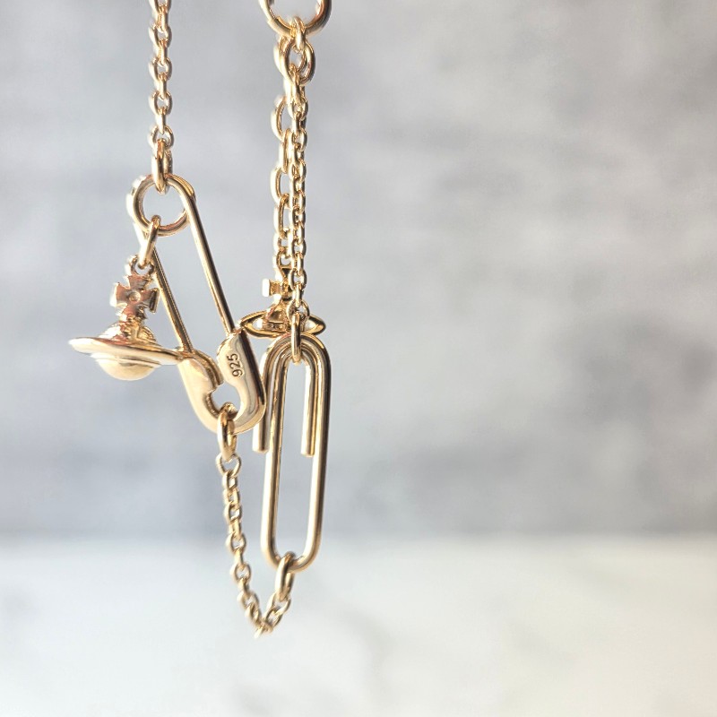 Vivienne Westwood經典迴紋針手鍊925純銀-金色款-0