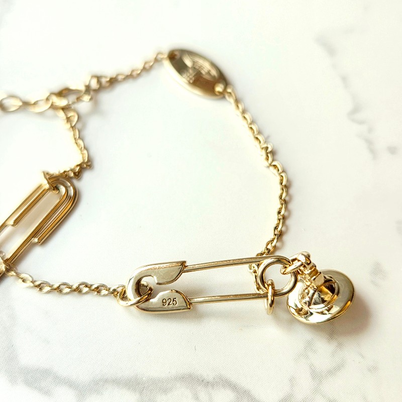 Vivienne Westwood經典迴紋針手鍊925純銀-金色款-2