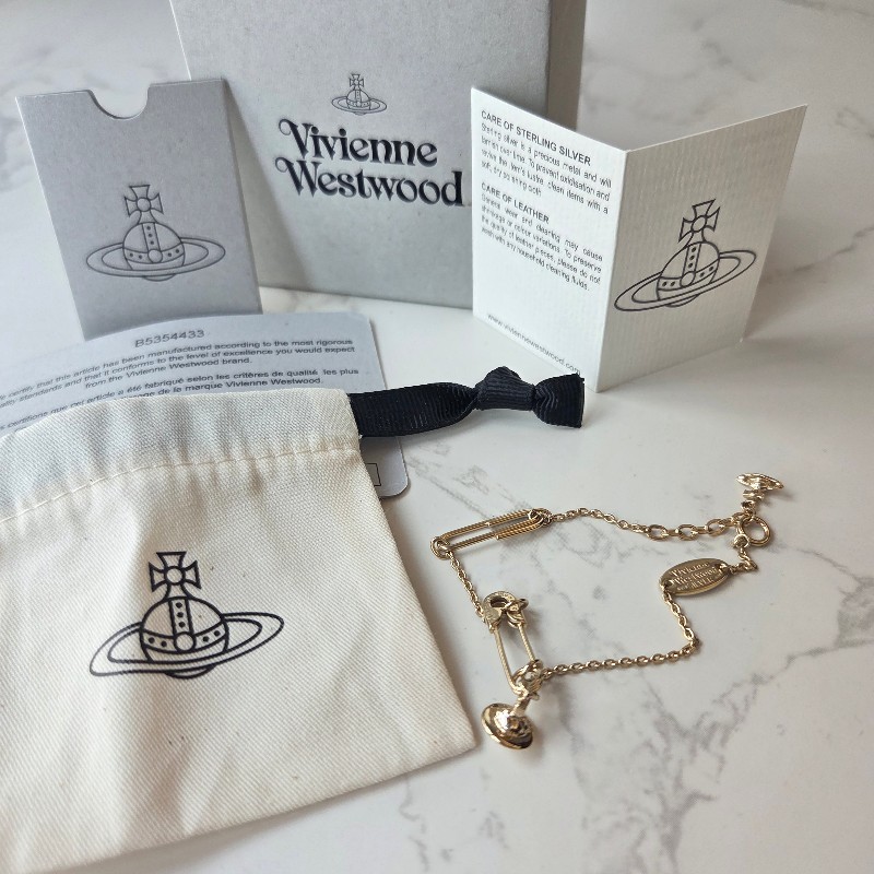 Vivienne Westwood經典迴紋針手鍊925純銀-金色款-3