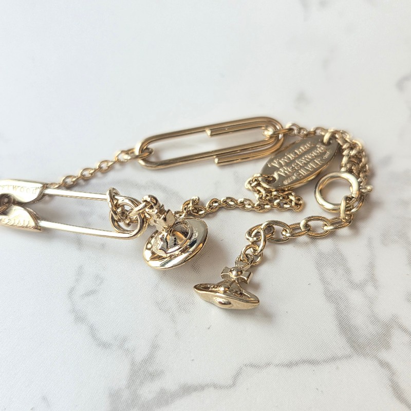 Vivienne Westwood經典迴紋針手鍊925純銀-金色款-4