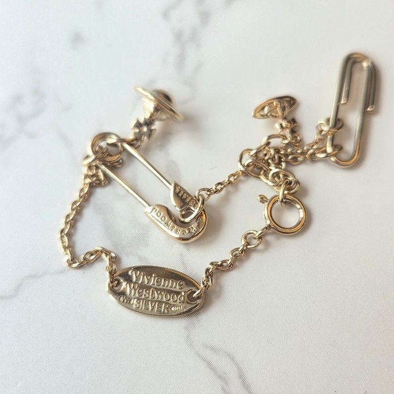Vivienne Westwood經典迴紋針手鍊925純銀-金色款-5