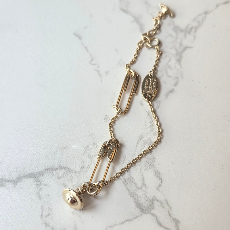 Vivienne Westwood經典迴紋針手鍊925純銀-金色款-6