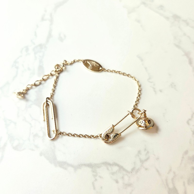 Vivienne Westwood經典迴紋針手鍊925純銀-金色款-7