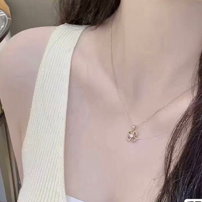 Bvlgari詠綻系列單鑽花朵項鍊18k玫瑰金 鏈長約42  99新配件盒子 保卡 購證-0