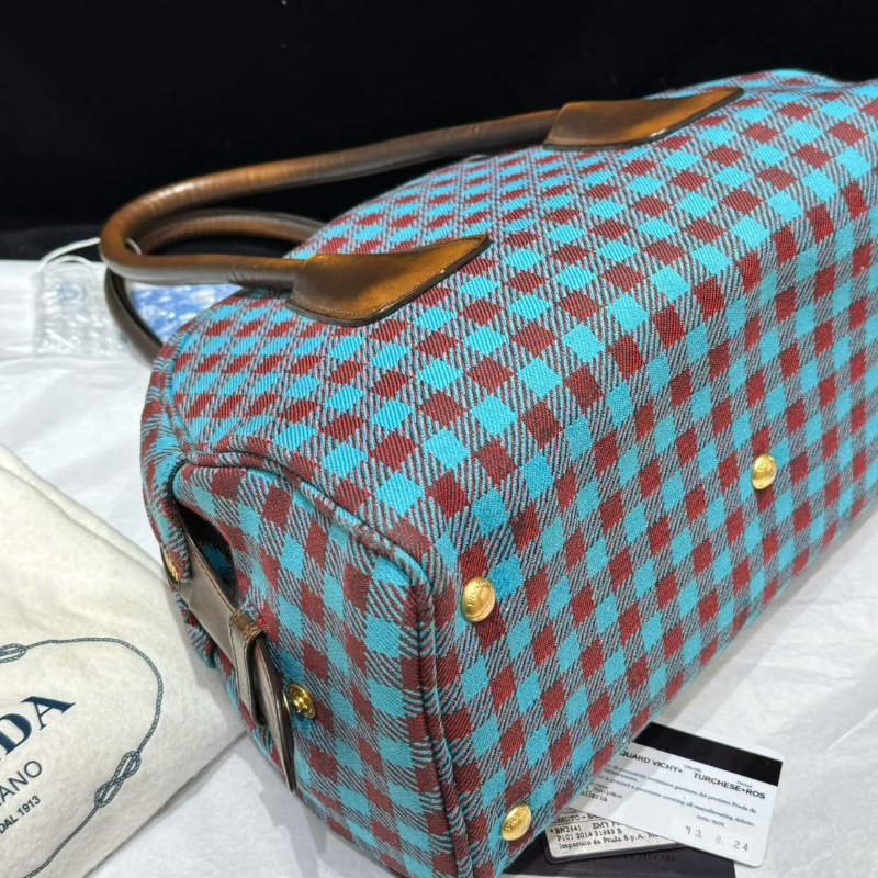 Prada 藍紅格紋保齡球包 小號31×15×24 98新配件塵袋-5