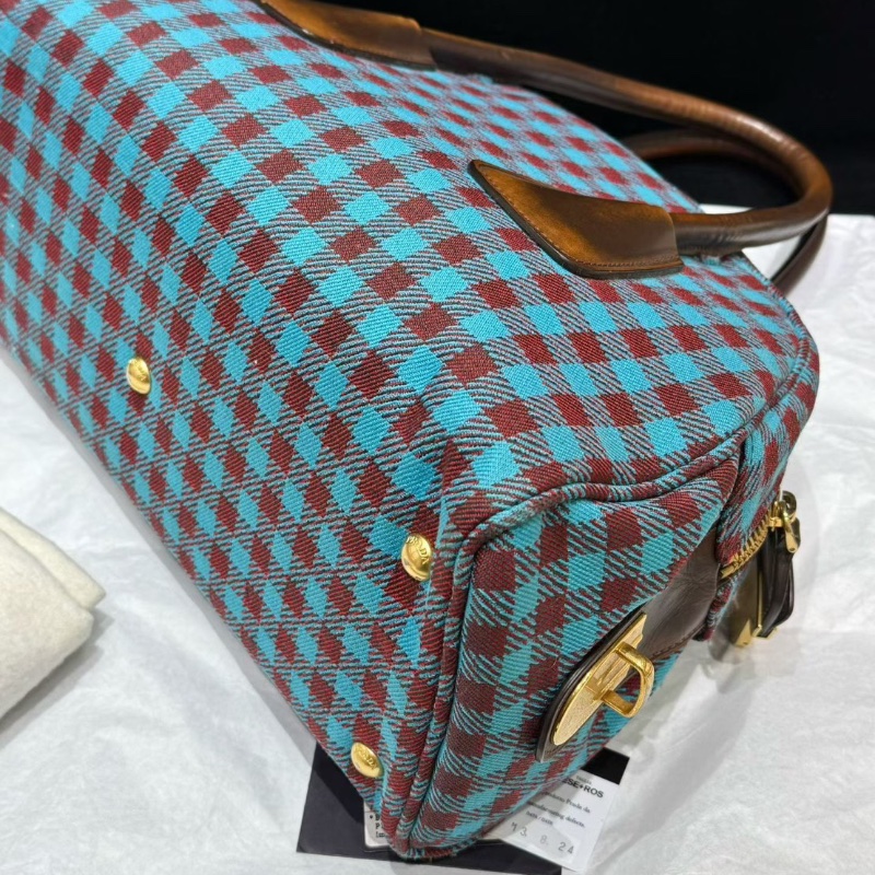 Prada 藍紅格紋保齡球包 小號31×15×24 98新配件塵袋-7