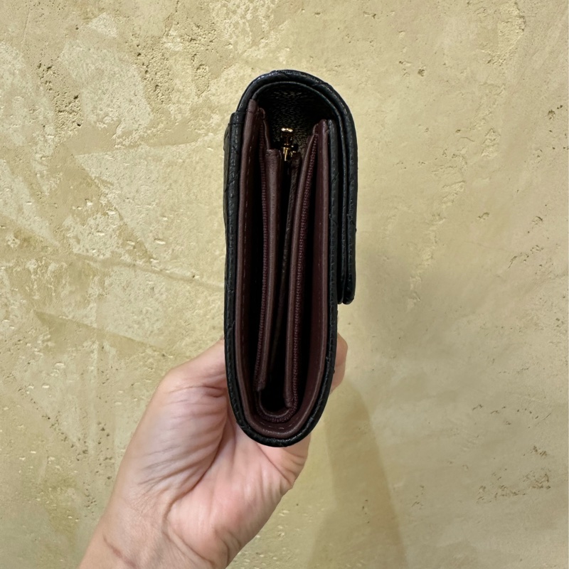 Chanel 黑荔枝牛皮菱格金釦5卡三折中夾 AP0232-2