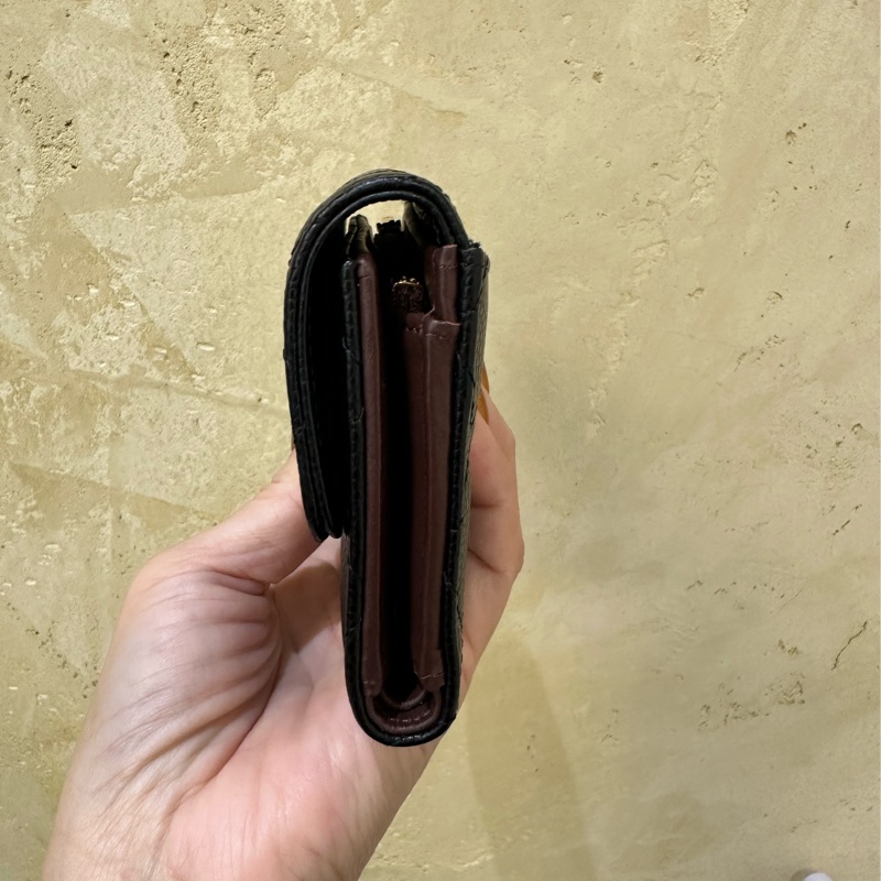 Chanel 黑荔枝牛皮菱格金釦5卡三折中夾 AP0232-3
