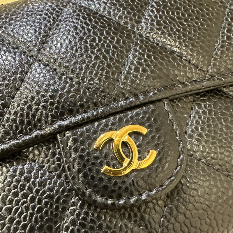 Chanel 黑荔枝牛皮菱格金釦5卡三折中夾 AP0232-6