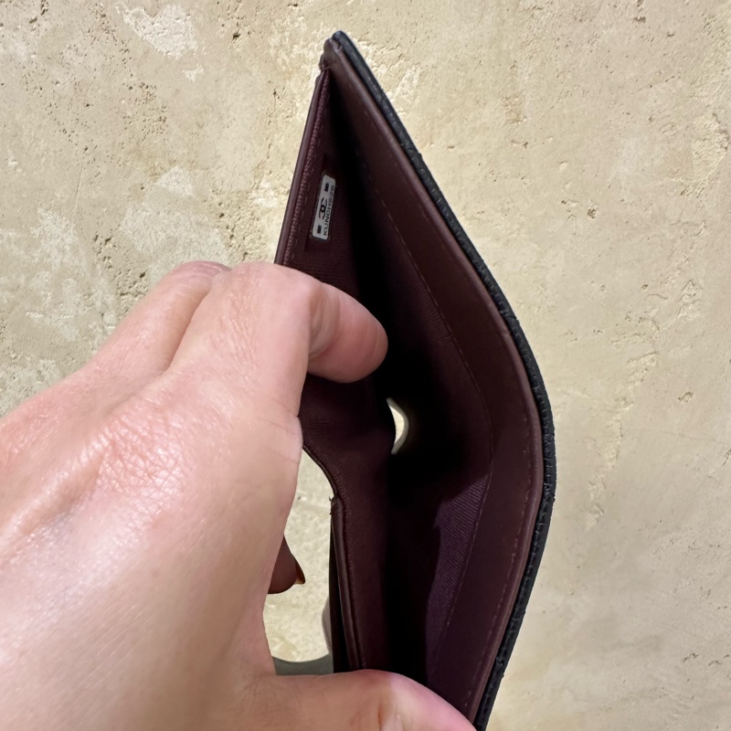 Chanel 黑荔枝牛皮菱格金釦5卡三折中夾 AP0232-7