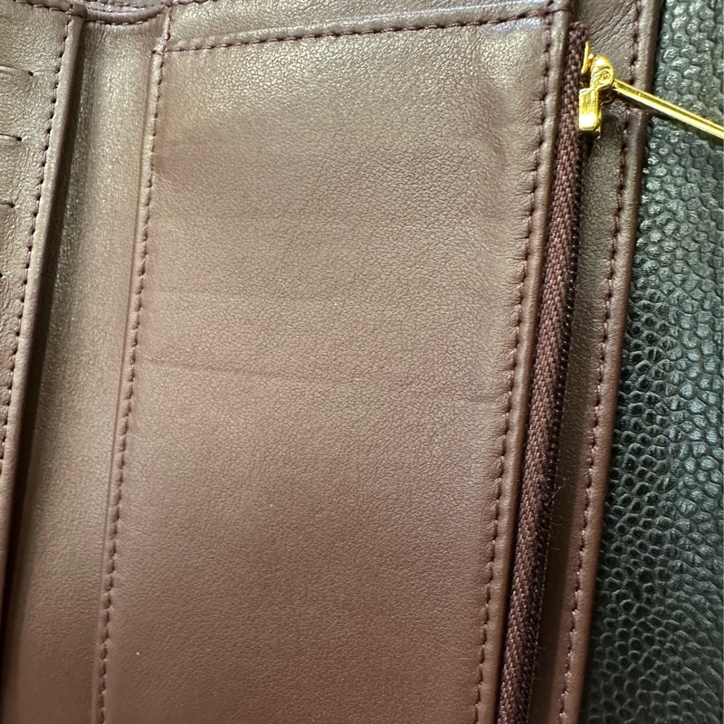 Chanel 黑荔枝牛皮菱格金釦5卡三折中夾 AP0232-8