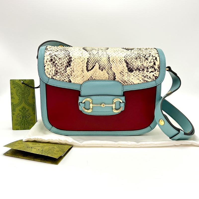 GUCCI 拼色蛇皮1955肩背斜背包25.5*18*7 99新配件塵袋-2