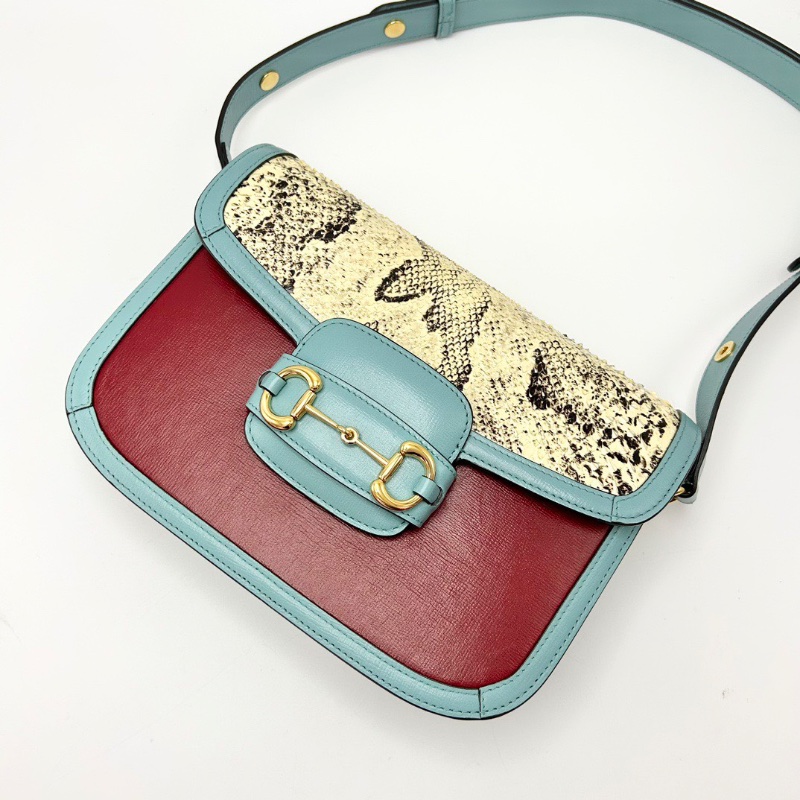 GUCCI 拼色蛇皮1955肩背斜背包25.5*18*7 99新配件塵袋-4