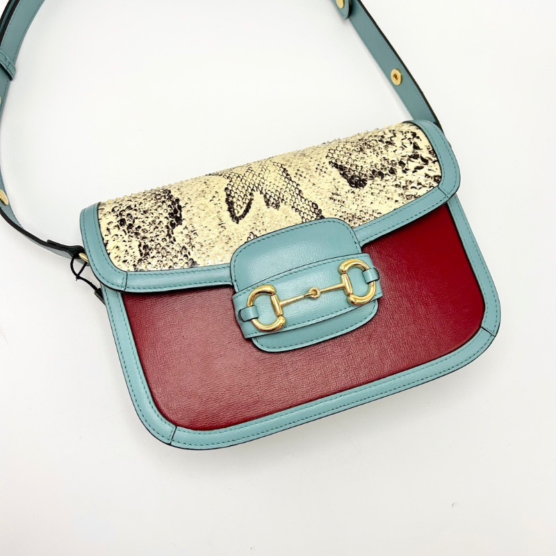 GUCCI 拼色蛇皮1955肩背斜背包25.5*18*7 99新配件塵袋-6