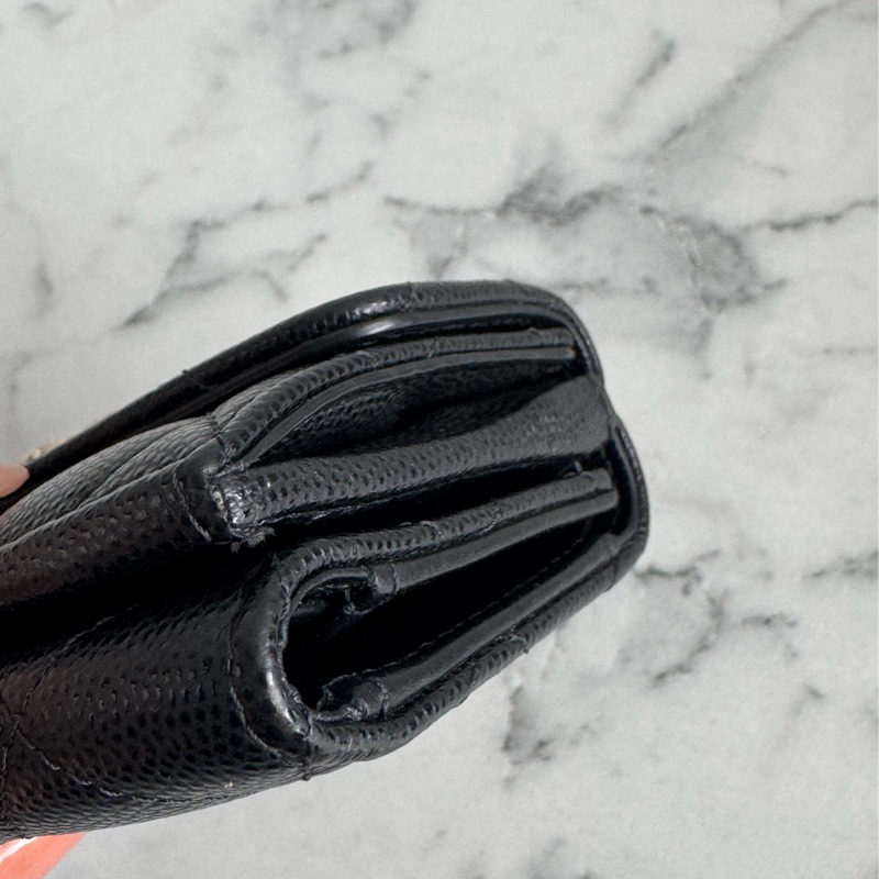 Chanel黑荔枝銀蛇鏈雙C雙層釦式短夾-7