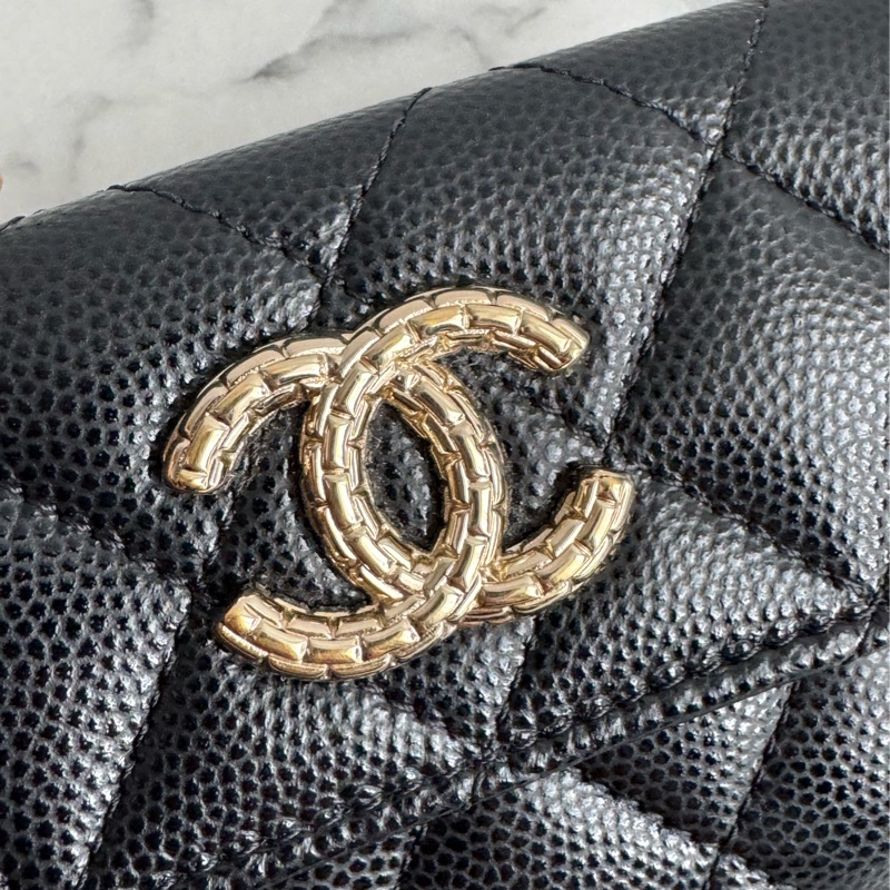 Chanel黑荔枝銀蛇鏈雙C雙層釦式短夾-8