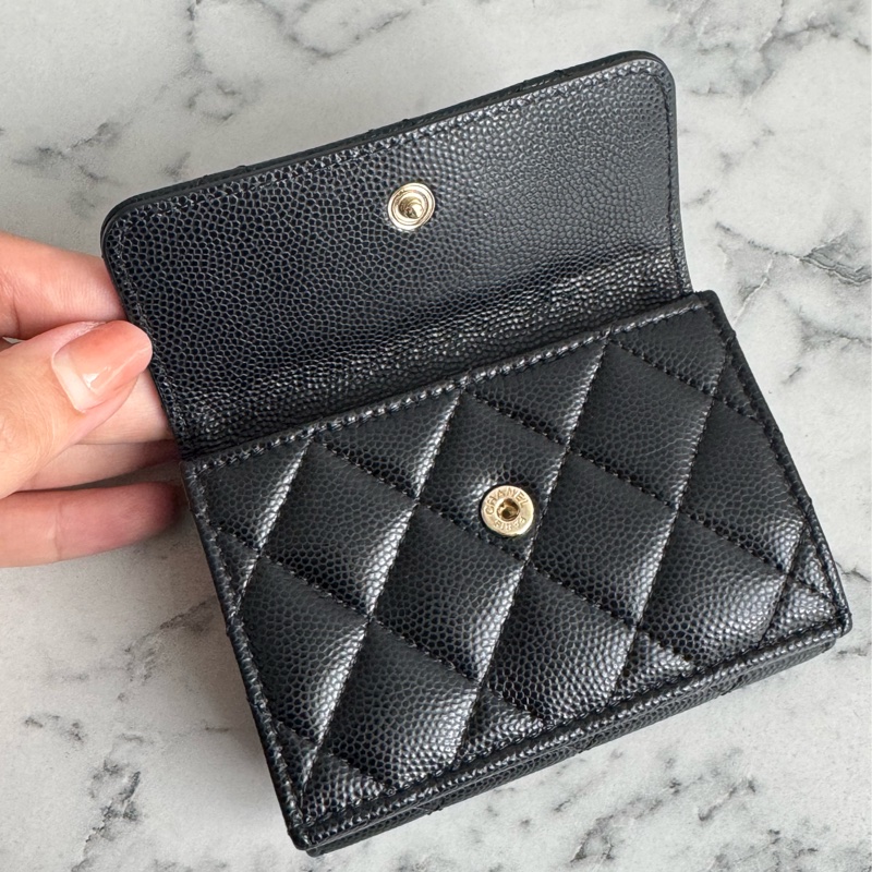 Chanel黑荔枝銀蛇鏈雙C雙層釦式短夾-9