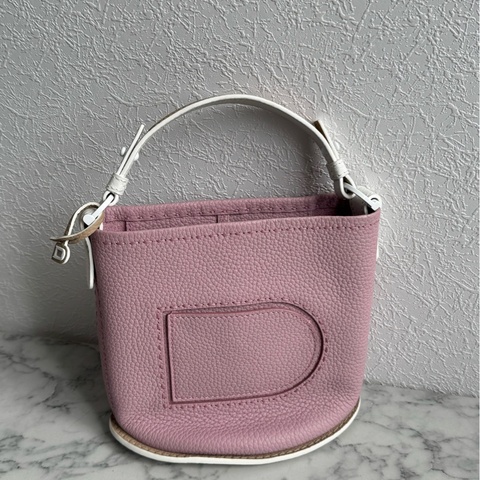 Delvaux 暗粉皮革白邊手提水桶包❤️‍🔥貴婦愛用
