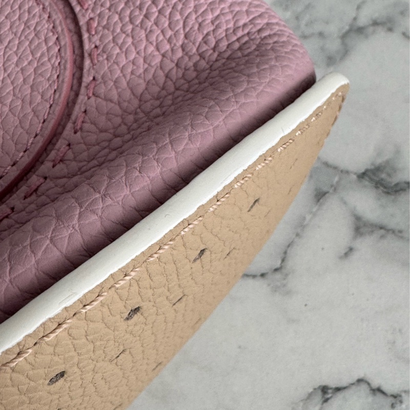 Delvaux 暗粉皮革白邊手提水桶包❤️‍🔥貴婦愛用-7