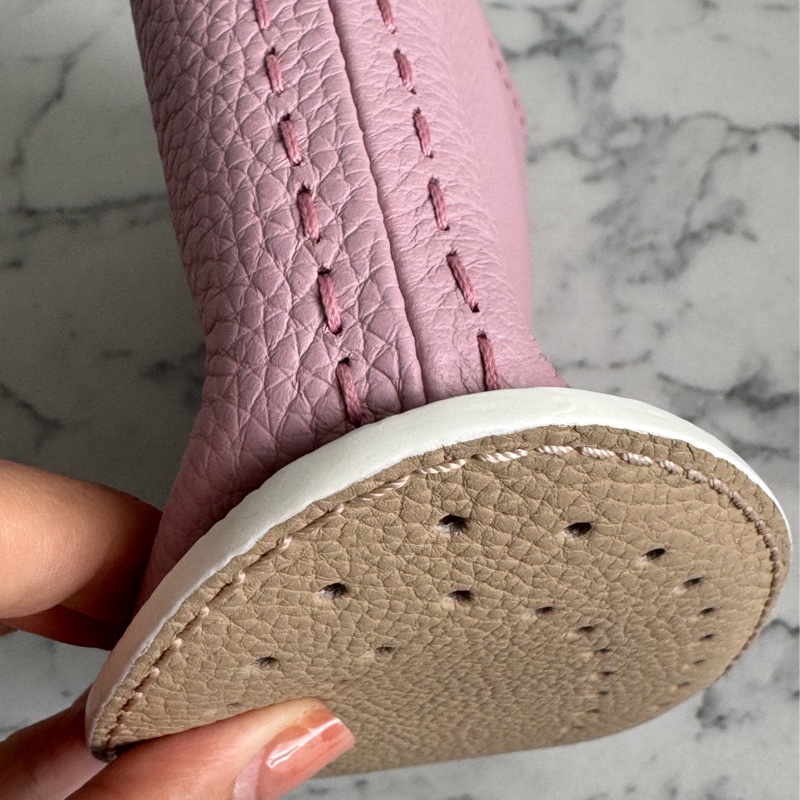 Delvaux 暗粉皮革白邊手提水桶包❤️‍🔥貴婦愛用-8