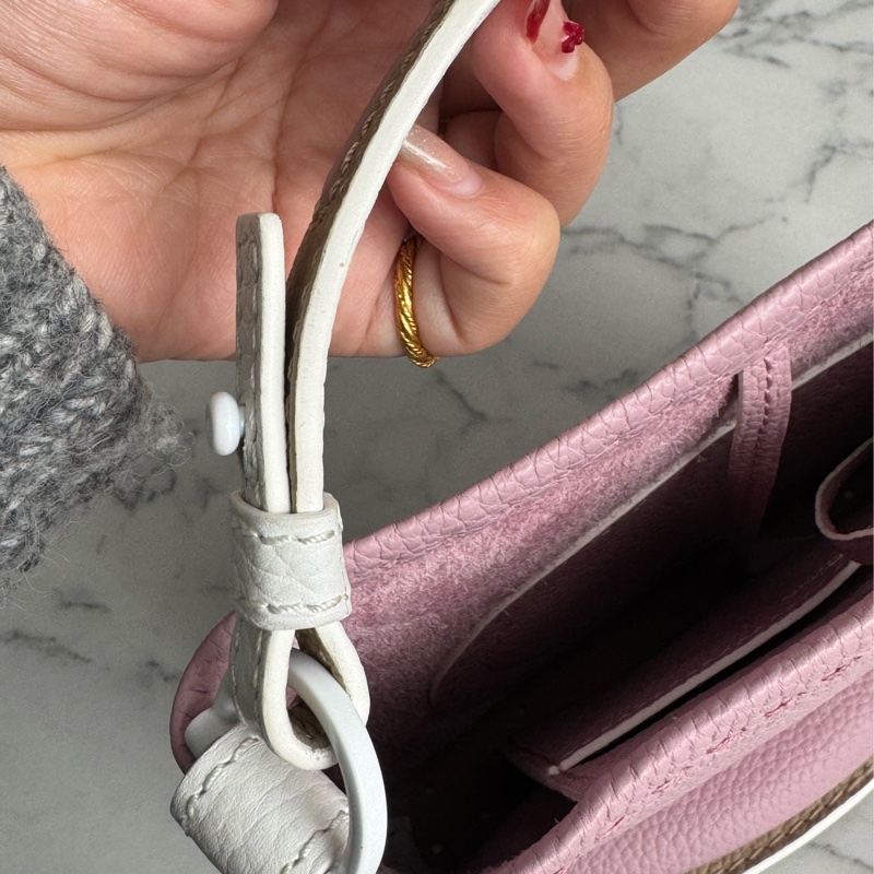 Delvaux 暗粉皮革白邊手提水桶包❤️‍🔥貴婦愛用-16