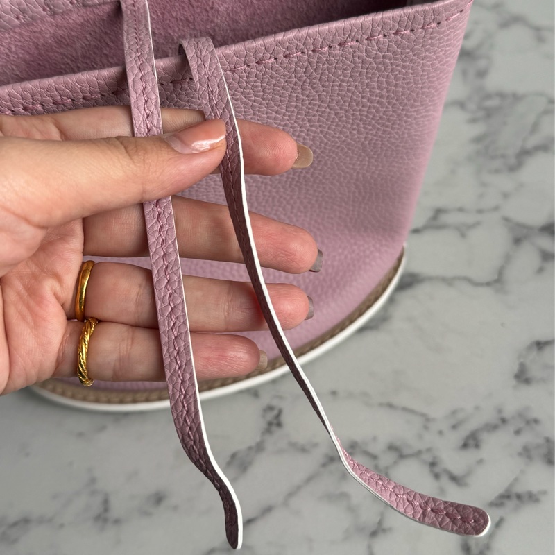 Delvaux 暗粉皮革白邊手提水桶包❤️‍🔥貴婦愛用-21