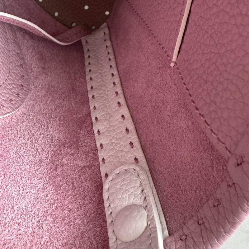 Delvaux 暗粉皮革白邊手提水桶包❤️‍🔥貴婦愛用-22