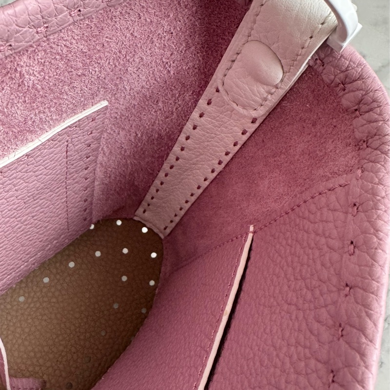 Delvaux 暗粉皮革白邊手提水桶包❤️‍🔥貴婦愛用-24