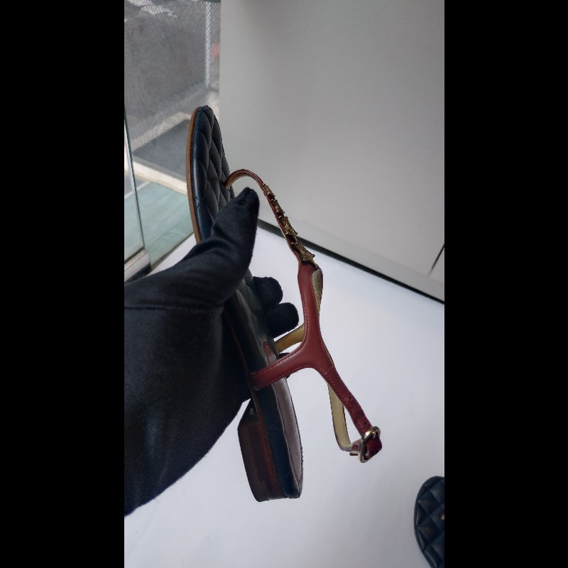 Chanel 藍底菱格紅皮邊星星平底涼鞋-10