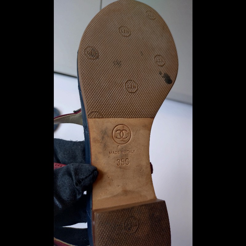 Chanel 藍底菱格紅皮邊星星平底涼鞋-20