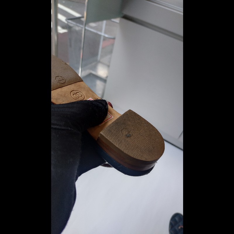 Chanel 藍底菱格紅皮邊星星平底涼鞋-21