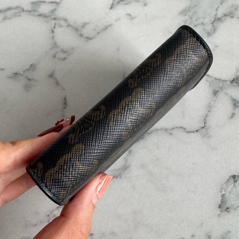 Celine 咖花紋凱旋門logo釦式短夾-5