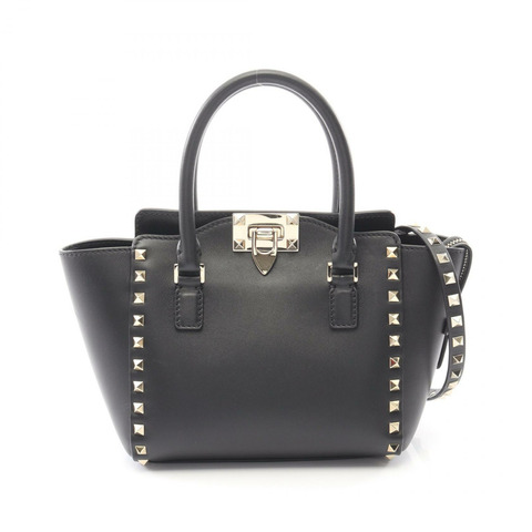 Valentino Garavani 鉚釘雙肩手提包 黑色真皮二手女款