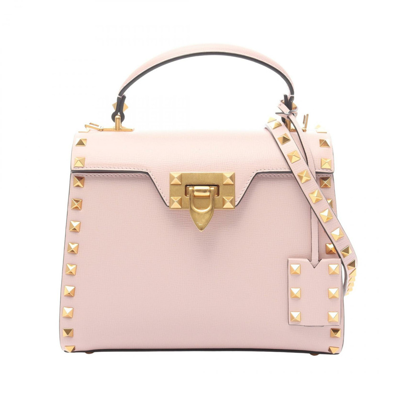 Valentino Garavani Rockstud Alcove 肩挎包,粉紅色二手皮革款-0
